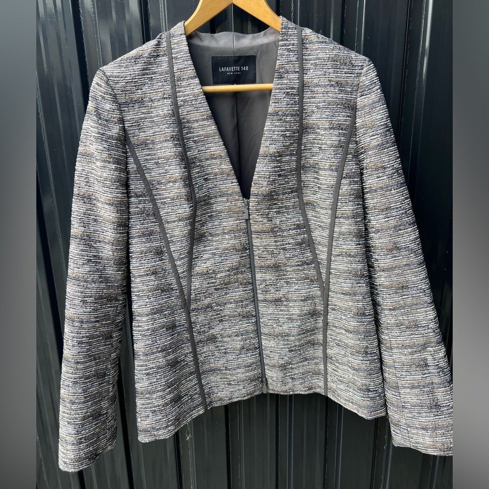 Lafayette 148 New York NY Women's Meryl Zip Front Tweed Jacket Size 8